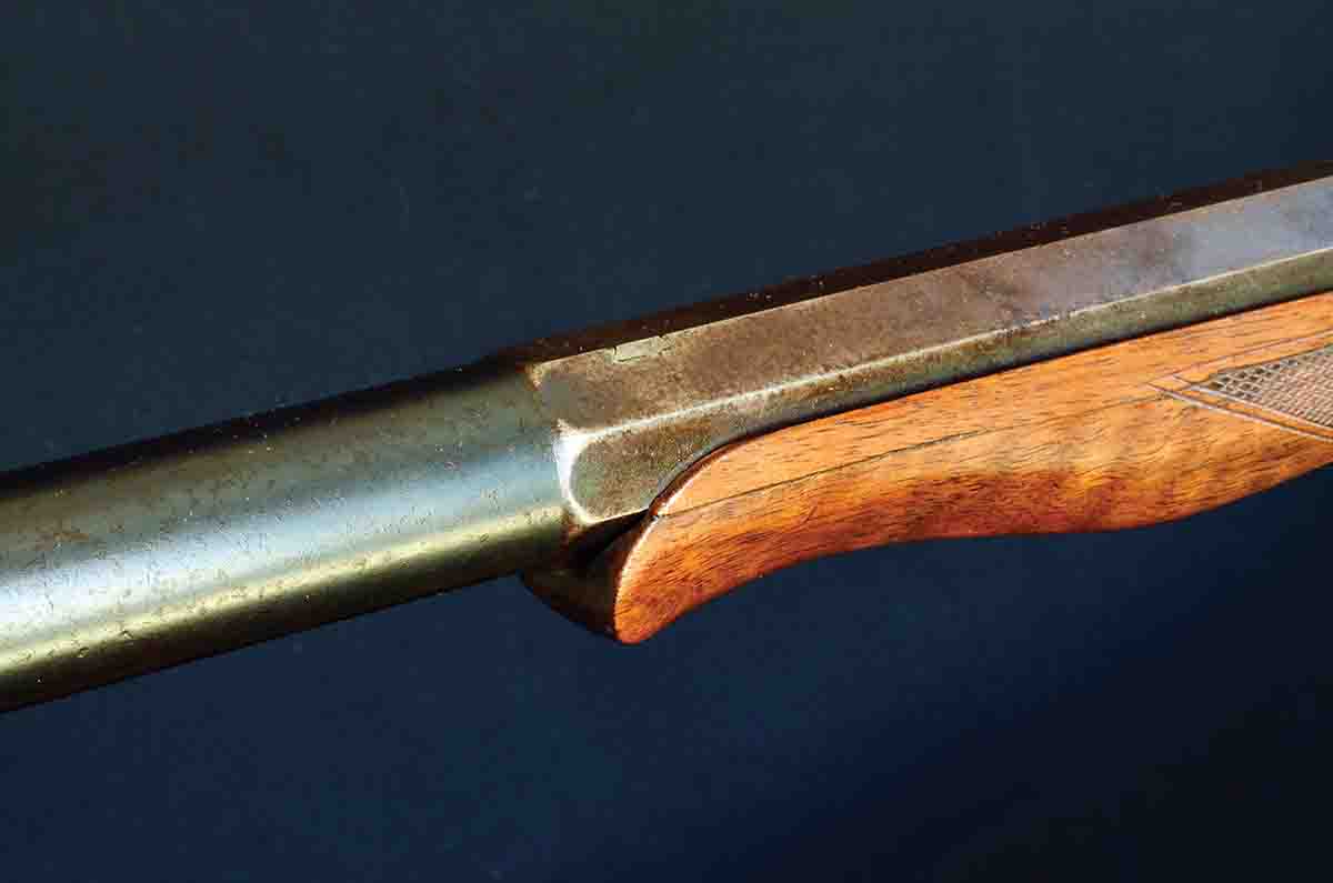 The half-octagonal, half-round barrel was most common, but they were also made completely octagonal or round. It was what was inside that counted. Farrow specialized in gain-twist rifling, usually with 14 grooves, that were very finely cut.